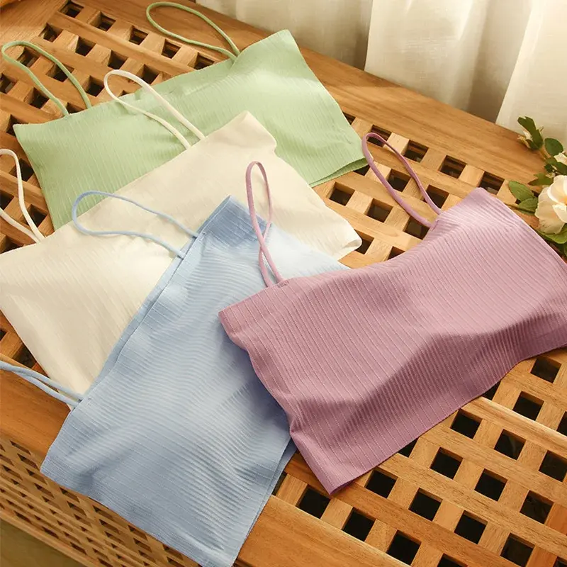 Fashion Summer Sexy Bras for Women Push Up Lingerie Ice Silk Seamless Word Sling Female Tube Top White Bralette Top Tanks