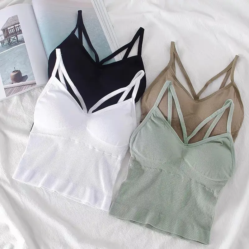 Women's Camisoles Sexy V Neck Tube Top Fashion Wireless Push Up with Chest Padded Tank Top Solid Thread Back Beauty Camisoles