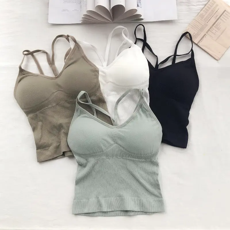 Women's Camisoles Sexy V Neck Tube Top Fashion Wireless Push Up with Chest Padded Tank Top Solid Thread Back Beauty Camisoles