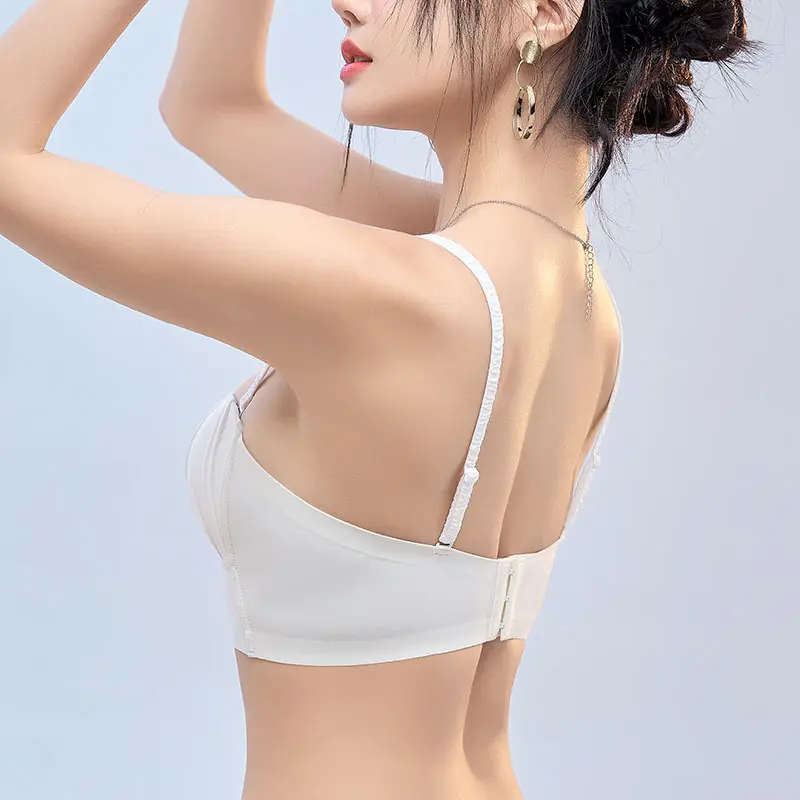 Women's Bras French Pleated Solid No Steel Ring Lingerie Summer Thin Breathable and Comfortable Seamless Underwear for Women
