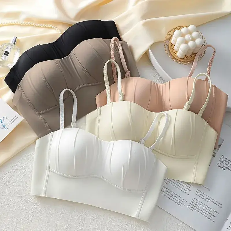 Women's Bras French Pleated Solid No Steel Ring Lingerie Summer Thin Breathable and Comfortable Seamless Underwear for Women