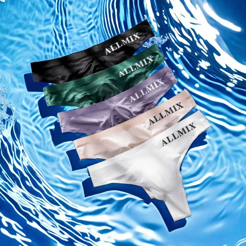 Men's Thongs Sexy Transparent Comfortable Sports Fitness Letter Ultra Thin Thongs Ice Silk Low Waist Lift Hip Men's Panties