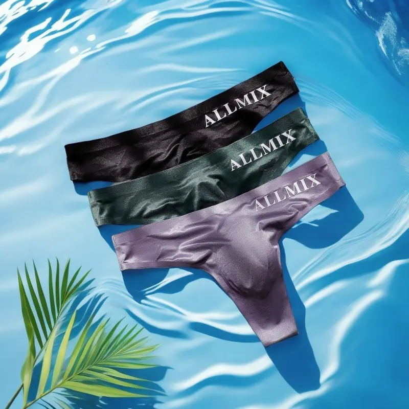 Men's Thongs Sexy Transparent Comfortable Sports Fitness Letter Ultra Thin Thongs Ice Silk Low Waist Lift Hip Men's Panties