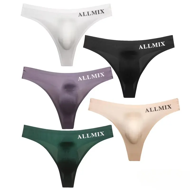 Men's Thongs Sexy Transparent Comfortable Sports Fitness Letter Ultra Thin Thongs Ice Silk Low Waist Lift Hip Men's Panties
