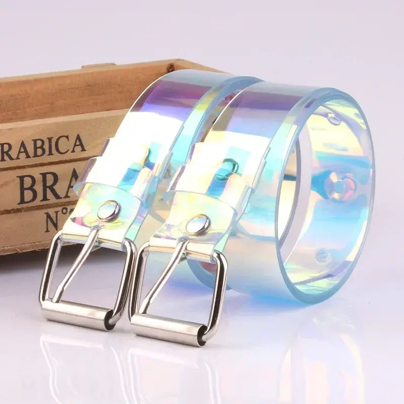 Fashion Transparent Women Belt Laser Holographic Clear Pin Buckle Wide Waist Bands Waistband Invisible Punk Waist Belt 2024 NEW