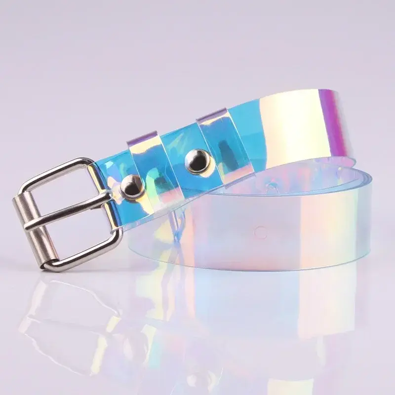 Fashion Transparent Women Belt Laser Holographic Clear Pin Buckle Wide Waist Bands Waistband Invisible Punk Waist Belt 2024 NEW