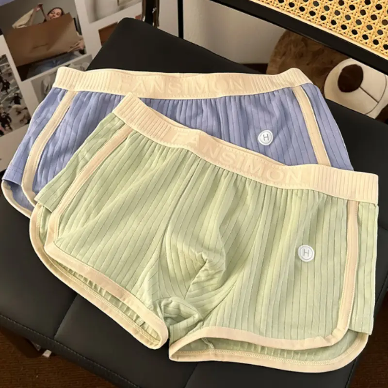 Men's Boxer Shorts Loose Striped Pure Cotton Breathable Boxershort Mens Boxers Men's Mid-waist Four Corner Pants Plus Size L-3XL