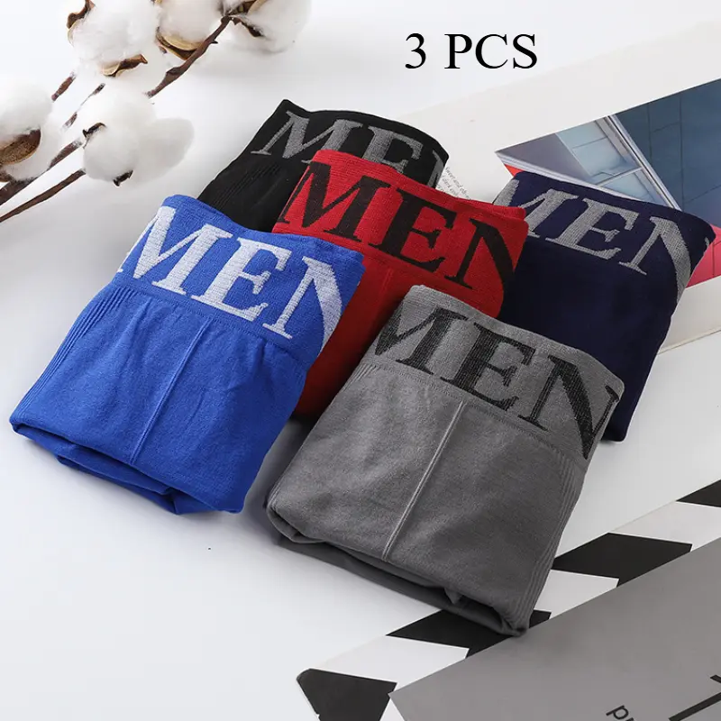 3Pcs Men's Boxers Solid Seamless Men's Flat Leg Pants Highly Elastic Breathable Waistband Sports Comfortable Male Boxershorts