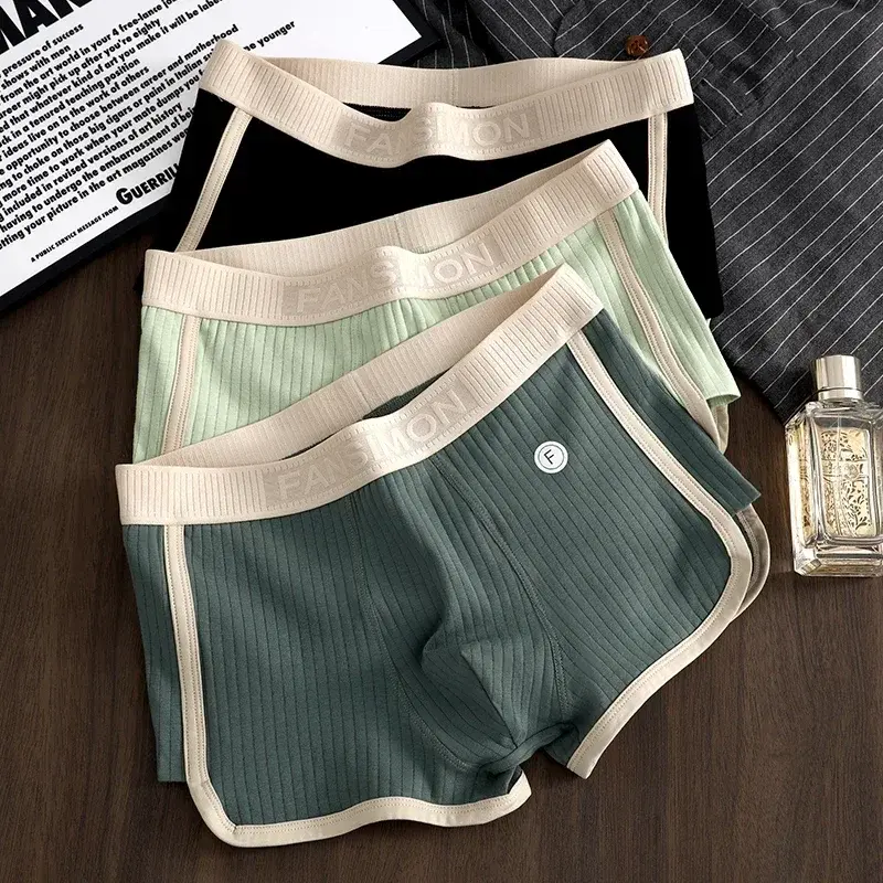 Men's Boxer Shorts Loose Striped Pure Cotton Breathable Boxershort Mens Boxers Men's Mid-waist Four Corner Pants Plus Size L-3XL