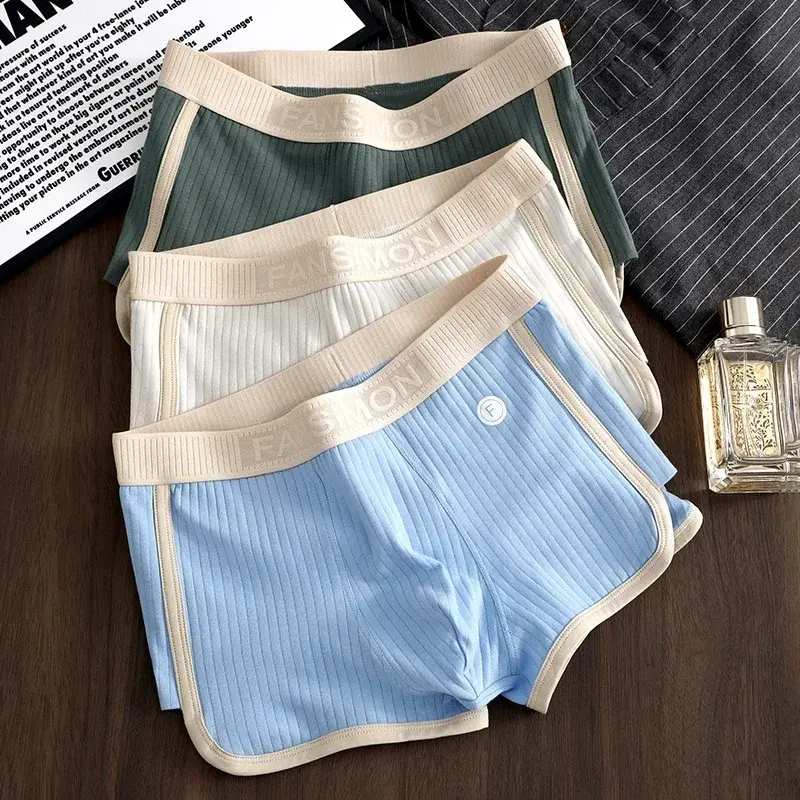 Men's Boxer Shorts Loose Striped Pure Cotton Breathable Boxershort Mens Boxers Men's Mid-waist Four Corner Pants Plus Size L-3XL