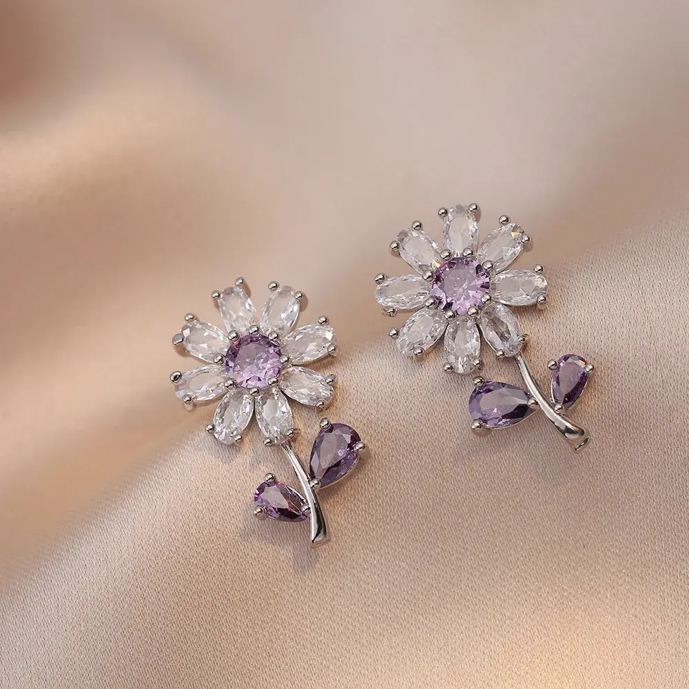 Fashion Plant Pendant Necklace Earrings High Grade Zircon Flower Jewelry Sets Party Gifts For Women Girls