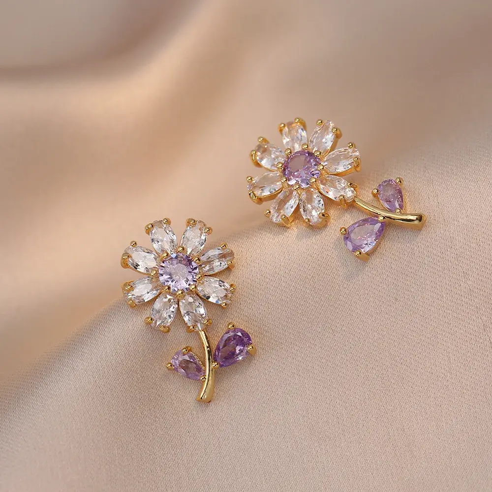 Fashion Plant Pendant Necklace Earrings High Grade Zircon Flower Jewelry Sets Party Gifts For Women Girls