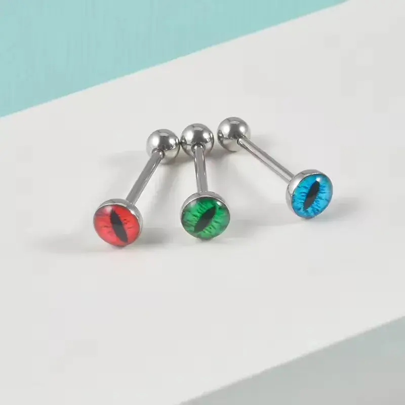 Anti-Allergy Surgical Steel Tongue Rings For Women Devil Eyes Tongue Ring Sets  Tongue Studs Piercing Body Jewelry