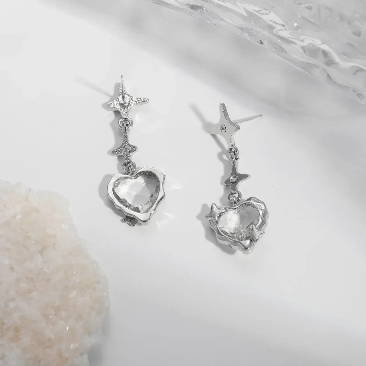 Y2K Goth Heart Cross Star Pendant Earrings for Women Red Zircon Love Earring Gothic Irregular Tassel Stud Earrings Halloween