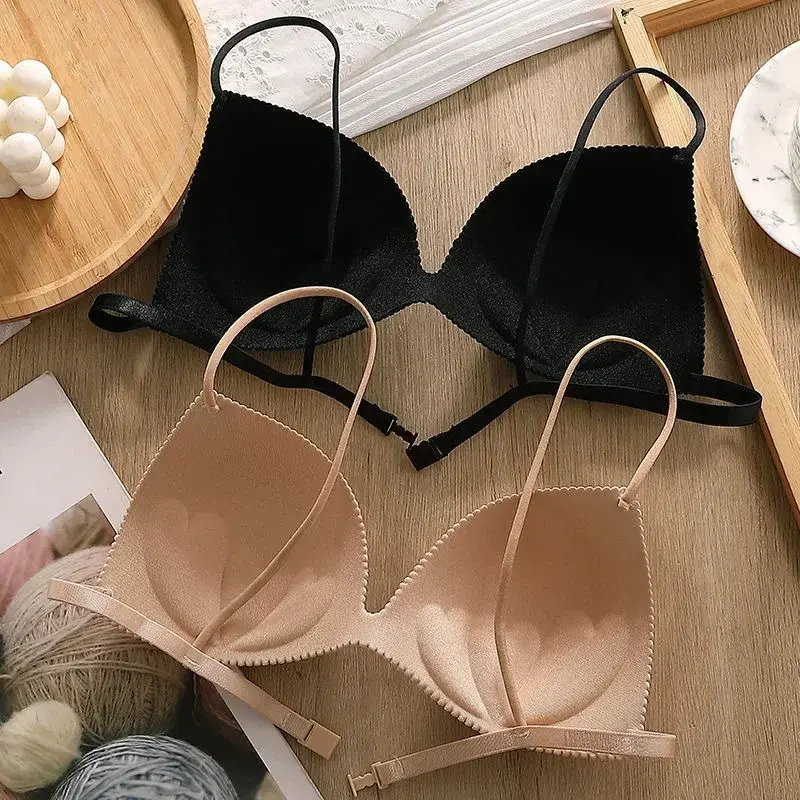 New Thin Shoulder Strap Girls Backless Bra Push Up Bra One Piece Bra Seamless Underwear Women Ultra-thin Underwear