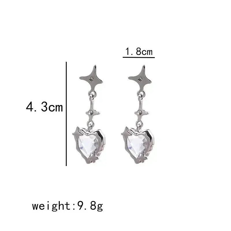 Y2K Goth Heart Cross Star Pendant Earrings for Women Red Zircon Love Earring Gothic Irregular Tassel Stud Earrings Halloween