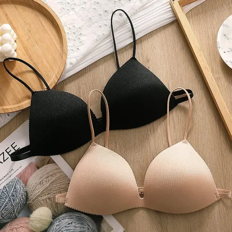 New Thin Shoulder Strap Girls Backless Bra Push Up Bra One Piece Bra Seamless Underwear Women Ultra-thin Underwear