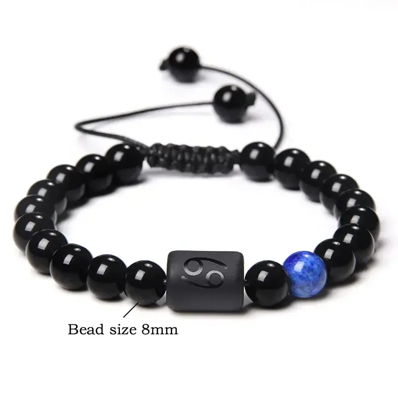 12 Constellation Obsidian Bracelet Fashion Couples Bangles Natural Stone Shiny Black Onyx Beads Bracelets
