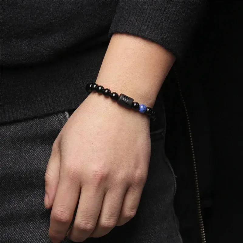 12 Constellation Obsidian Bracelet Fashion Couples Bangles Natural Stone Shiny Black Onyx Beads Bracelets