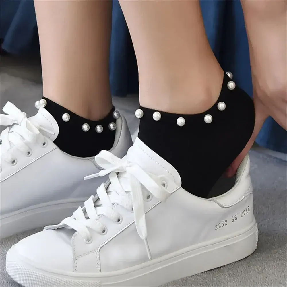 1pair Women socks Cotton Lovely Candy Color Imitation Pearl Women's Socks.Casual Ladies Girl's Short female Socks Sox Hosiery