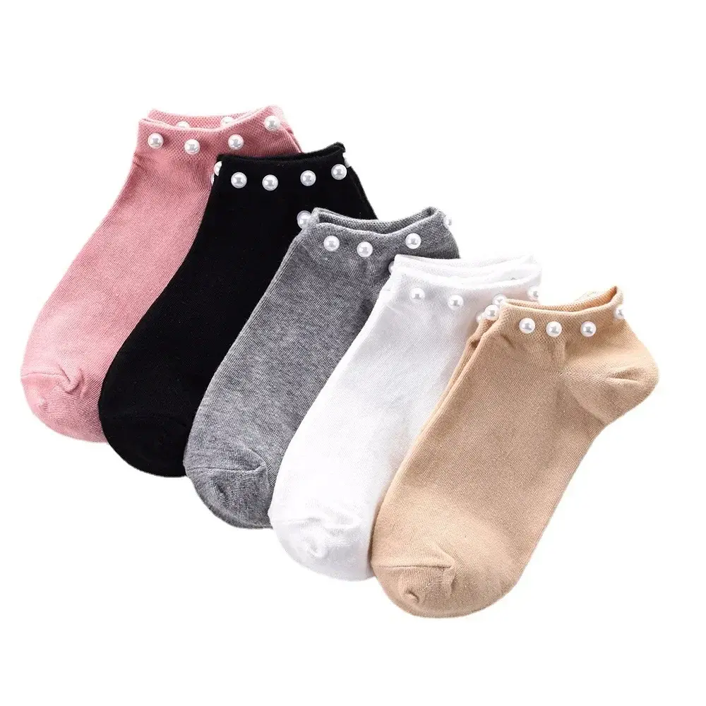 1pair Women socks Cotton Lovely Candy Color Imitation Pearl Women's Socks.Casual Ladies Girl's Short female Socks Sox Hosiery