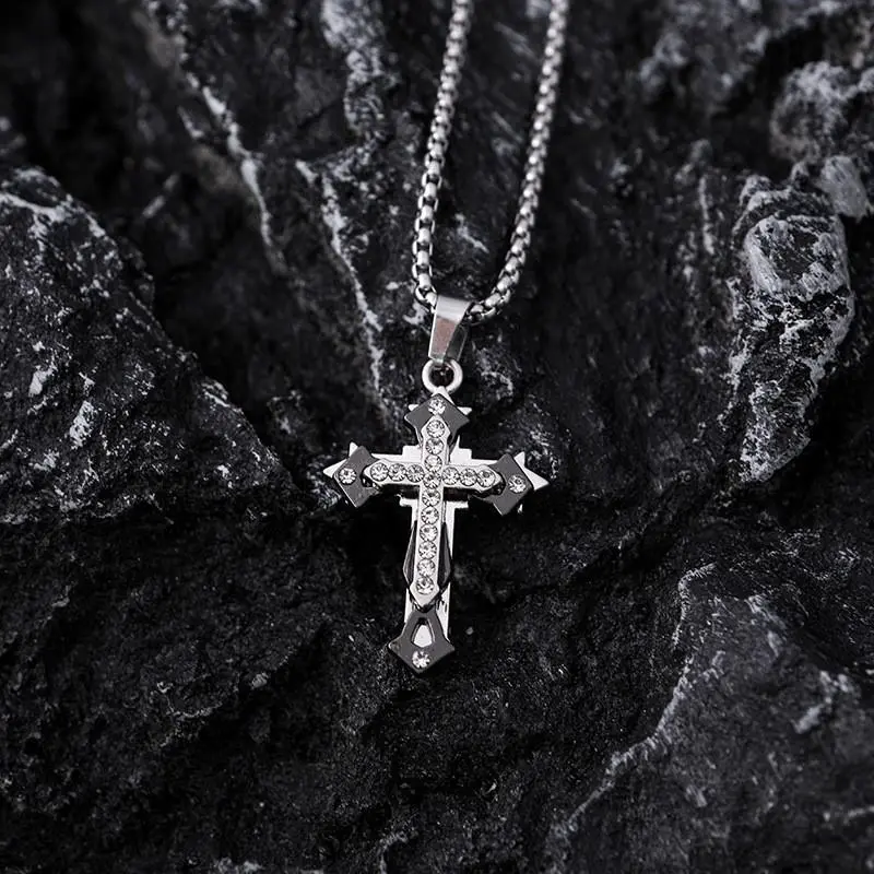 New Classic Religious Cross Pendant Necklace Goth Vintage Stainless Steel Necklaces for Women Men Gift Crucifix Charms Jewelry