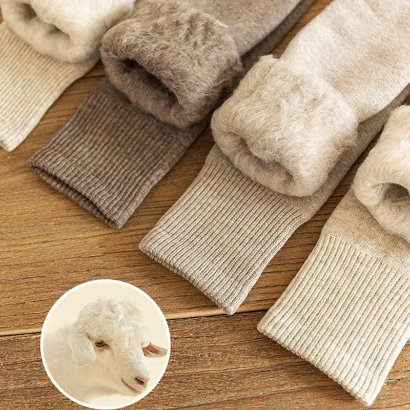 Women Warm Long Socks Winter Soft Thermal Knee-High Stockings Female Thicken Solid Fluffy Knee Long Leg Sock