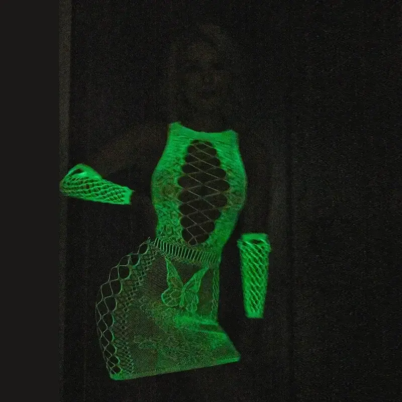 Erotic Miniskirt Tight Bodysuit Costumes Sexy Mesh Babydoll Dress Luminous Crotchless Bodystocking For Transparent Lingerie Set