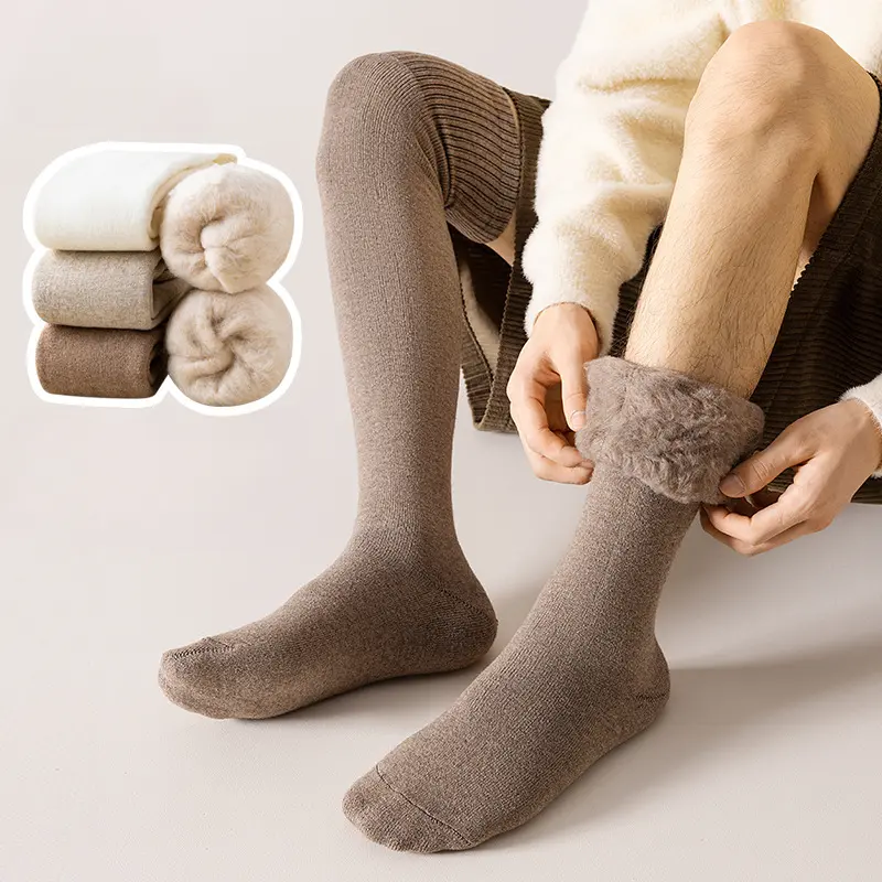 Women Warm Long Socks Winter Soft Thermal Knee-High Stockings Female Thicken Solid Fluffy Knee Long Leg Sock