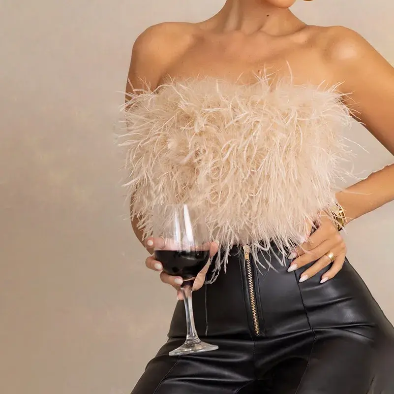 Faux Fur Plush Tube Top Warm Crop Sleeveless Backless Crop Tops Fluffy Strapless Stitching Tank Top Night Party