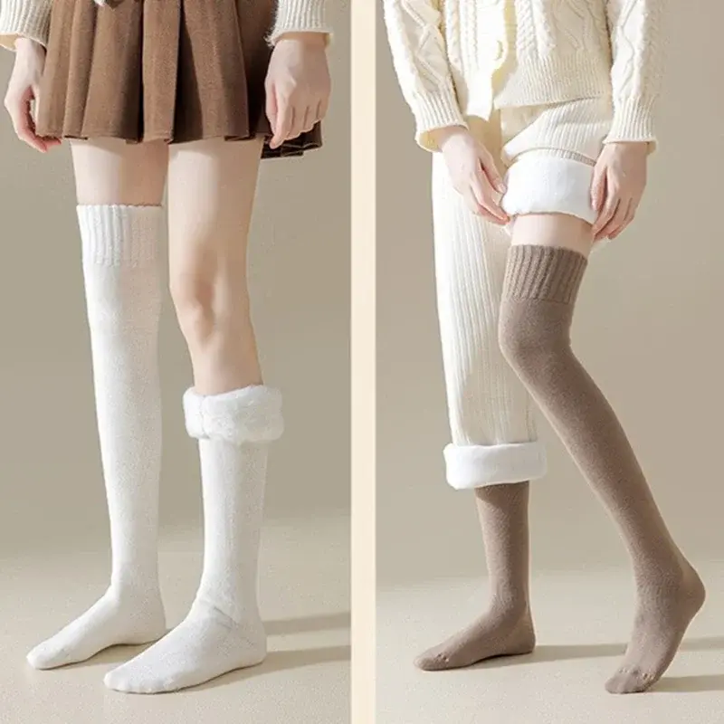 Women Warm Long Socks Winter Soft Thermal Knee-High Stockings Female Thicken Solid Fluffy Knee Long Leg Sock