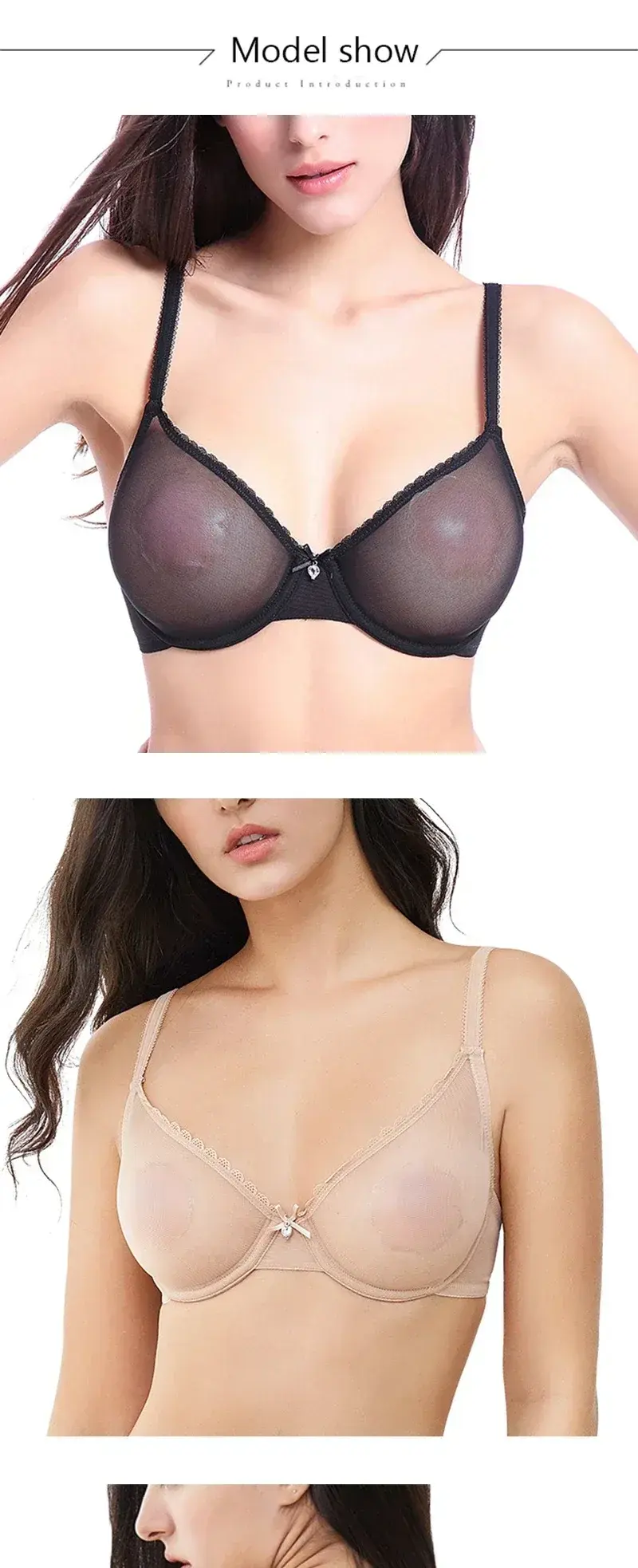 New Red Transparent Bras For Women Plus Size Sexy Lingerie Push Up Lace Mesh Girls Bra Top See Through White Black 40 42 A B C D