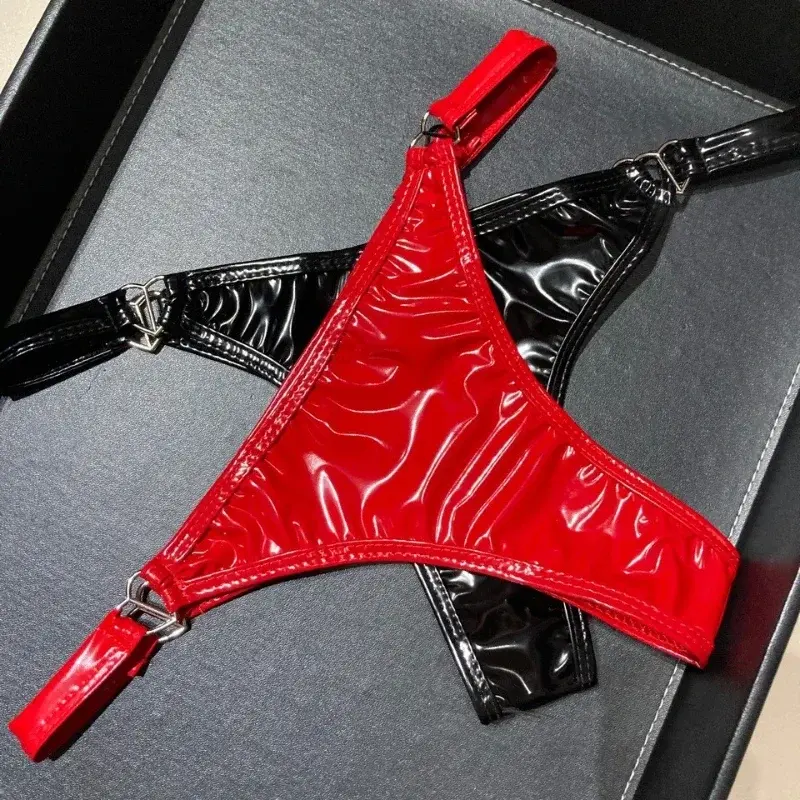 Plus Size Women PVC Leather Panties Heart Shape Buckle Low Waist Bikini Thongs G Strings Sexy Underwear Ropa Interior Femenina