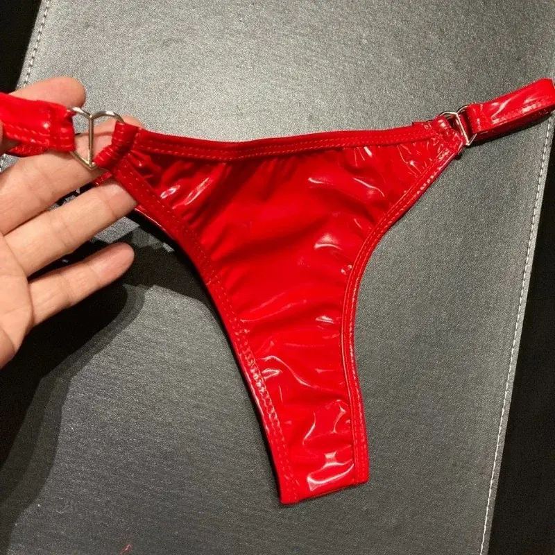Plus Size Women PVC Leather Panties Heart Shape Buckle Low Waist Bikini Thongs G Strings Sexy Underwear Ropa Interior Femenina