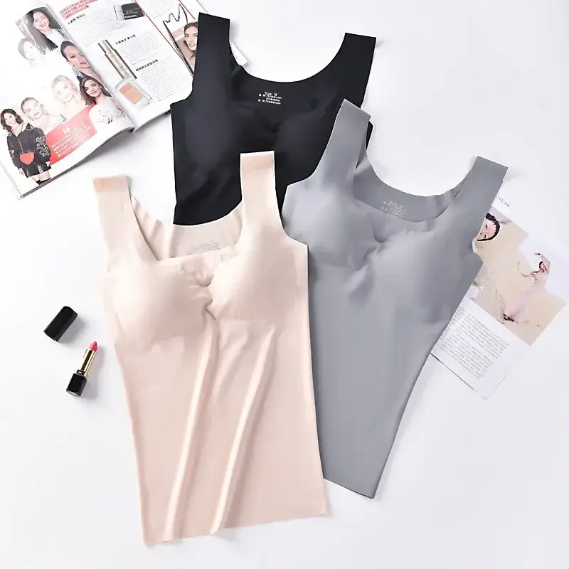 Ice Silk Tank Top Wireless Padded Lingerie Push Up Seamless Padded Vest Crop Top Tee Camisole Summer Women Crop Top Undershirt