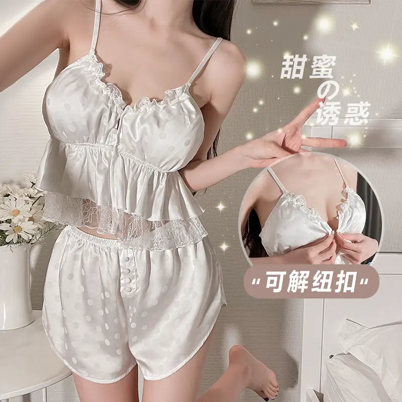 Blue Pajamas Set Elegant Home Clothes Ice Silk Sleepwear Women Loose Trousers Suit Four Seasons Loungewear Sexy Lace Nightgown
