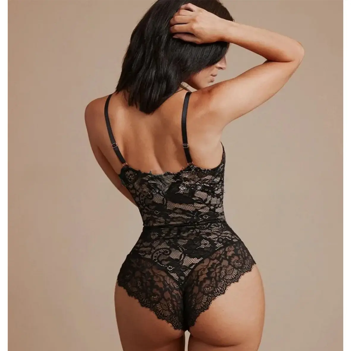 Hot Sale Sexy Lace V Neck Shapewear Two Layers Not See Through Bodysuits Snap Open Crotch Light Control Body Suit Sexy Jumpsuit
