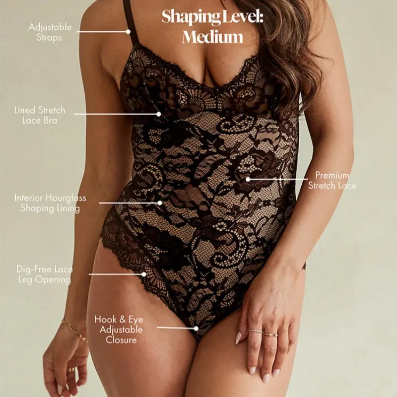Hot Sale Sexy Lace V Neck Shapewear Two Layers Not See Through Bodysuits Snap Open Crotch Light Control Body Suit Sexy Jumpsuit