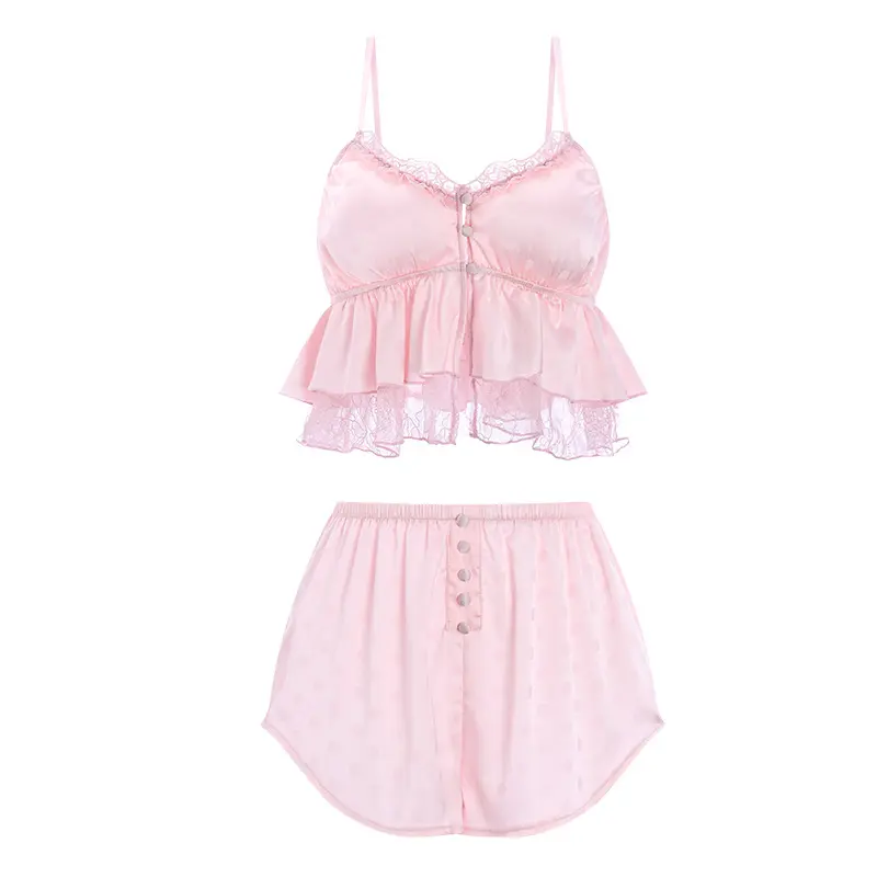 Blue Pajamas Set Elegant Home Clothes Ice Silk Sleepwear Women Loose Trousers Suit Four Seasons Loungewear Sexy Lace Nightgown