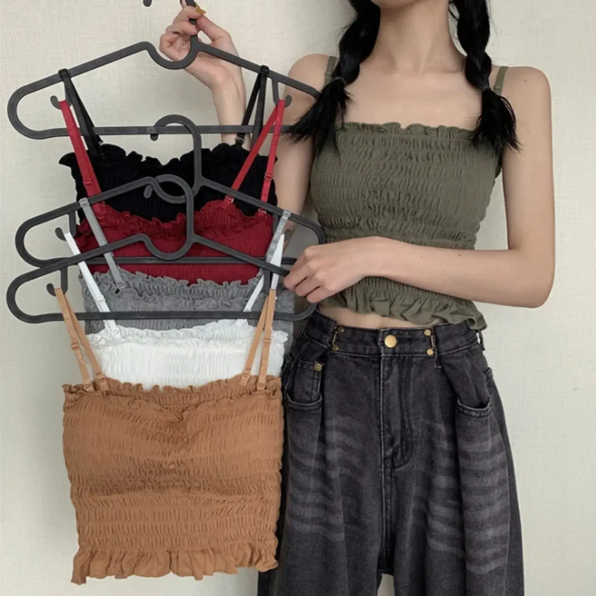 High Quality Girls Camisole Women Underwear Tube Tops Elastic Soft Crop Tops with Pad Solid Color Sleeveless Cami Bra Vest Hot