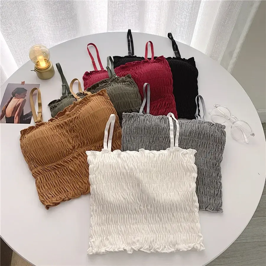 High Quality Girls Camisole Women Underwear Tube Tops Elastic Soft Crop Tops with Pad Solid Color Sleeveless Cami Bra Vest Hot