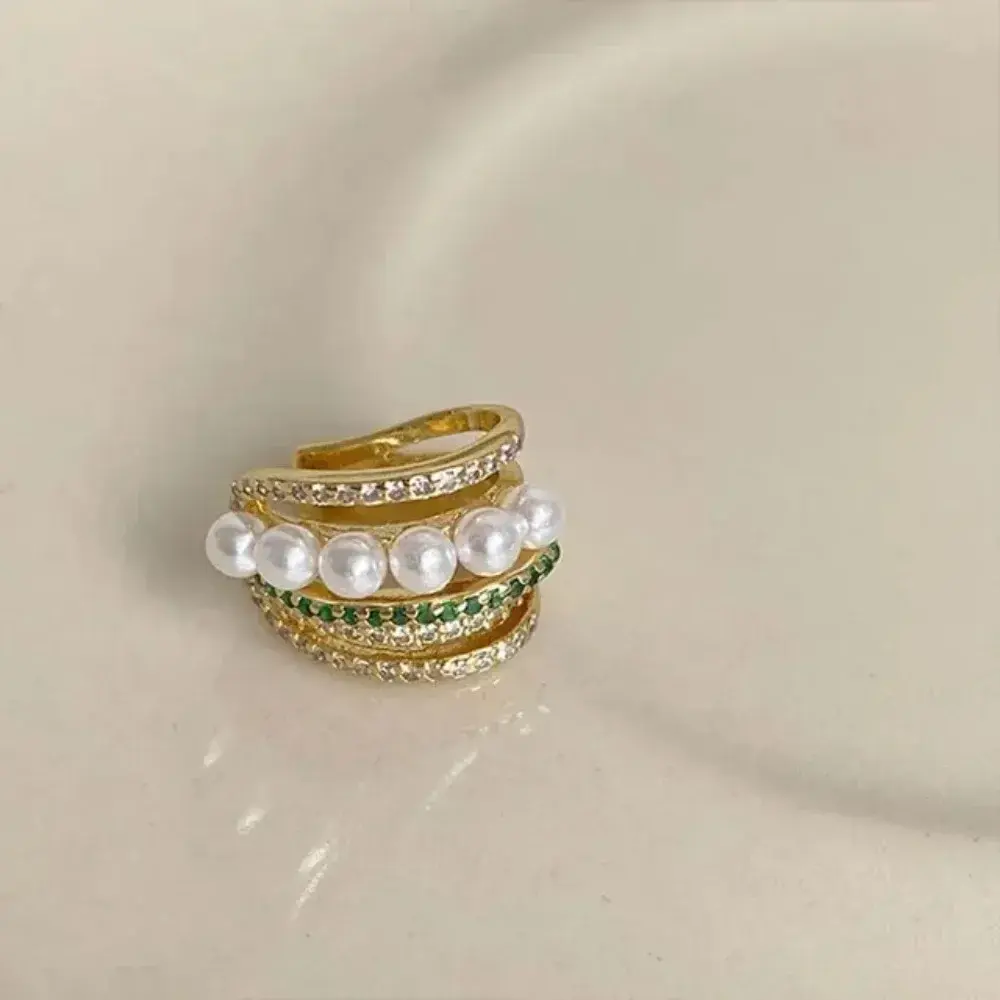 Fashion Double Layer Pearl Clip Earrings for Women Korean Girls Luxury Zircon Ear Cuff Clip Without Pierced Ear Cuff Jewerly