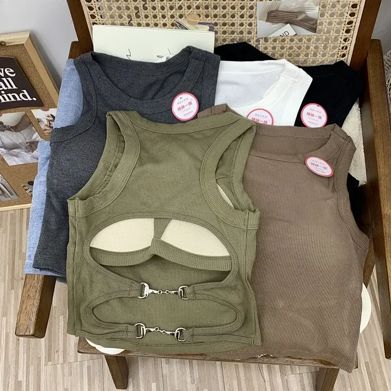 New Women Sports Tank Tops With Bra Pad Casual Crop Tops Backless Knitt Running Camisole For Women Y2K Streetwear Tops
