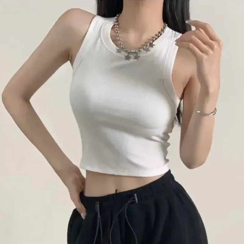 New Women Sports Tank Tops With Bra Pad Casual Crop Tops Backless Knitt Running Camisole For Women Y2K Streetwear Tops