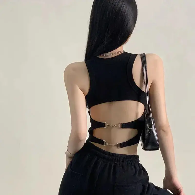 New Women Sports Tank Tops With Bra Pad Casual Crop Tops Backless Knitt Running Camisole For Women Y2K Streetwear Tops