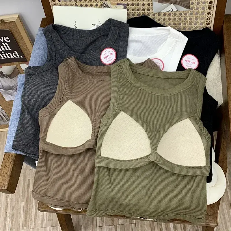 New Women Sports Tank Tops With Bra Pad Casual Crop Tops Backless Knitt Running Camisole For Women Y2K Streetwear Tops