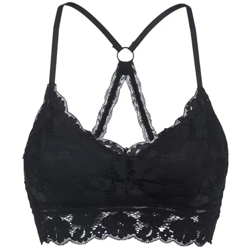 Women White Crop Tops Lace Print Camisole Sexy Hollow Backless Bra Removable Chest Pad Bralette Solid Beauty Back Tank Top