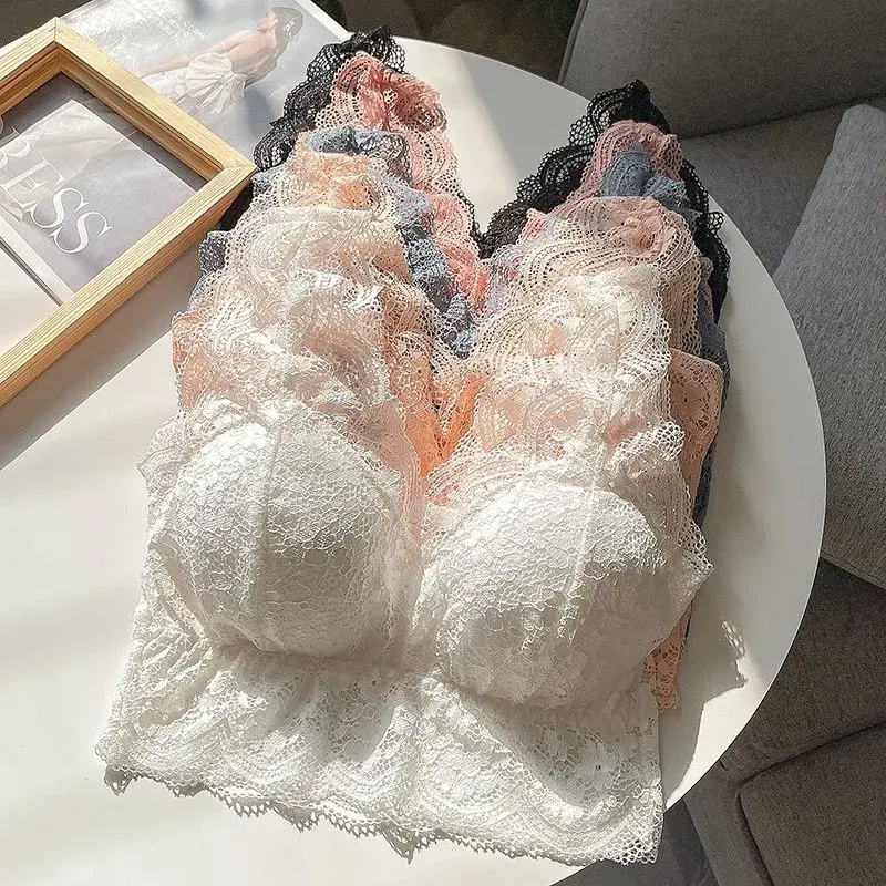 Lace Bras Top Women Sexy Deep V Neck Lingerie Wire Free Tank Tops Female Underwear V Back Bralette Tops Padded Camisole