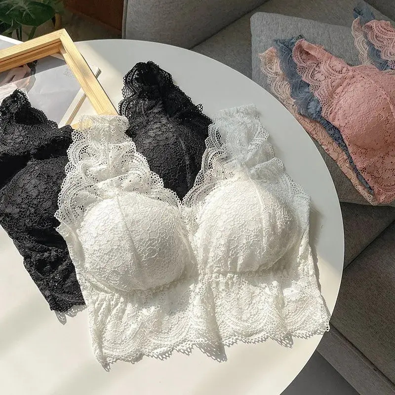 Lace Bras Top Women Sexy Deep V Neck Lingerie Wire Free Tank Tops Female Underwear V Back Bralette Tops Padded Camisole