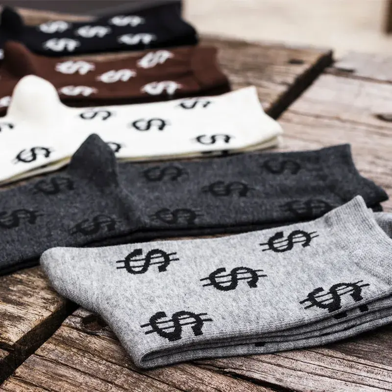 New Spring Novelty Men's Long Socks Harajuku Money Dollar 3D Patterned Socks Funny Cartoon Sock Pure Cotton for Men